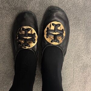 Tory Burch Black Ballet  Flats with Gold Accent